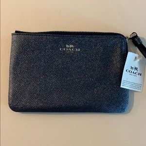 Coach Navy Leather Metallic Zip Wristlet